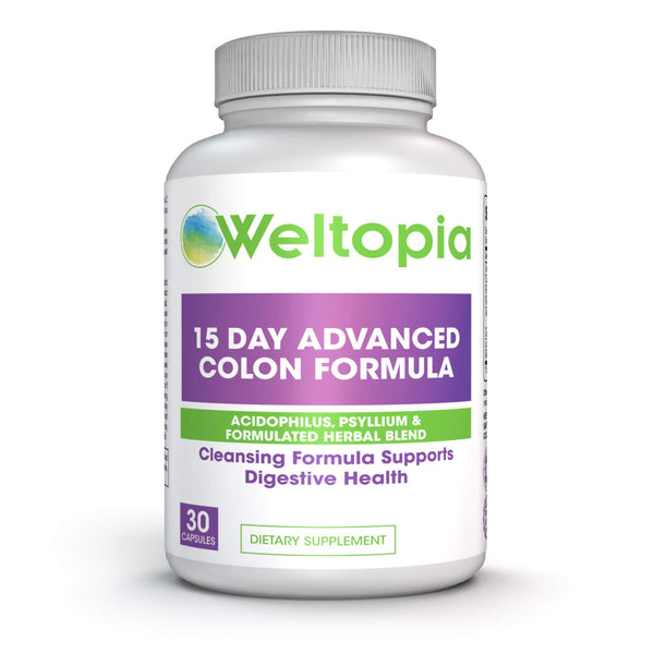 Weltopia - 15 Day Advance Colon Cleanse Formula with Probiotic - to Support Detox, Digestive Health, Weight Loss & Increased Energy Levels - Contains Acidophilus, Fiber, Aloe, Cascara Sagrada, Senna l