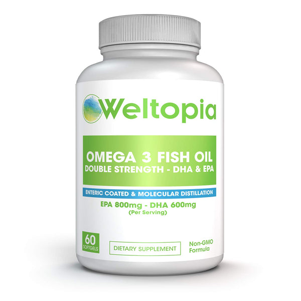 Weltopia - Omega 3 DHA EPA - Fish Oil -Advanced Strength, Burpless - Enteric Coated, Non-GMO, NSF-Certified, Wild Caught Fish