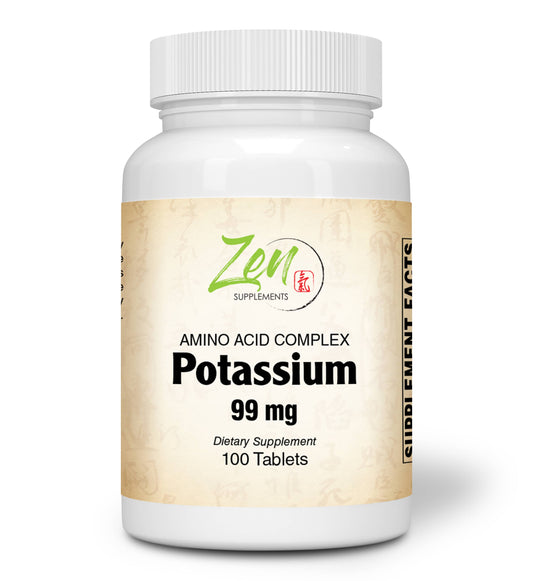 Potassium 99 mg (Amino Acid) 100-Tabs - Fluid & Electrolyte Balance Formula - Heart, Nerve & Muscle Function Support