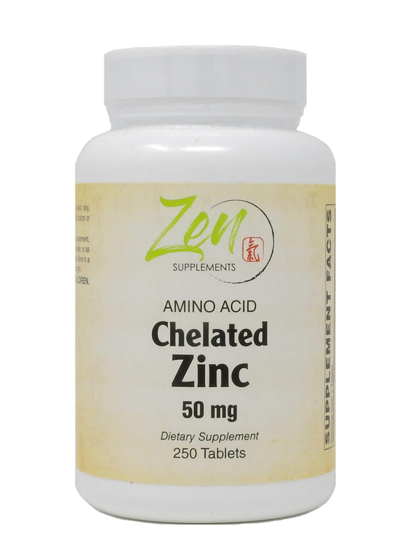 Zen Supplements - Zinc (Amino Acid Chelated) 50 Mg Immune & Cellular Health Support Supplement 250-Tabs