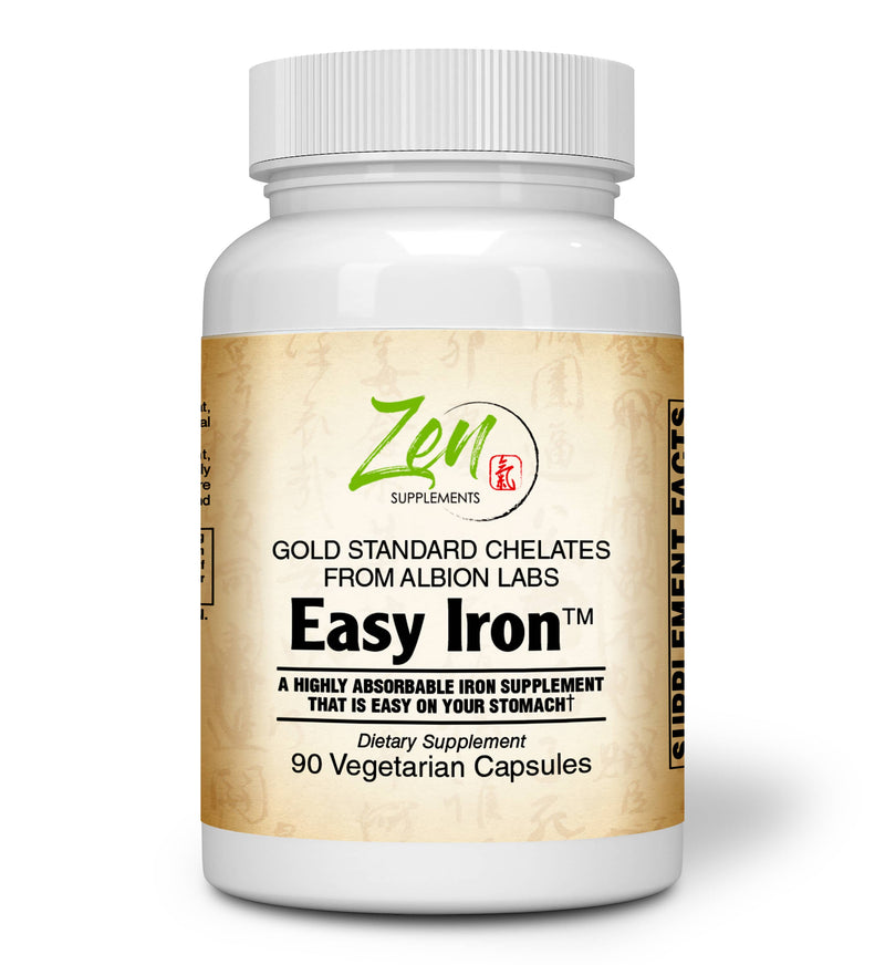 Zen Supplements - Easy Iron 25 Mg - Red Blood Cell Supplement - Easy on the Stomach - for Sensitive Stomachs, Non-Constipating 90-Vegcaps