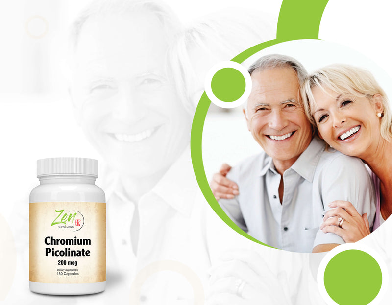 Zen Supplements - Chromium Picolinate 200 Mcg - Support for Healthy Lipid and Glucose Metabolism 180-Caps