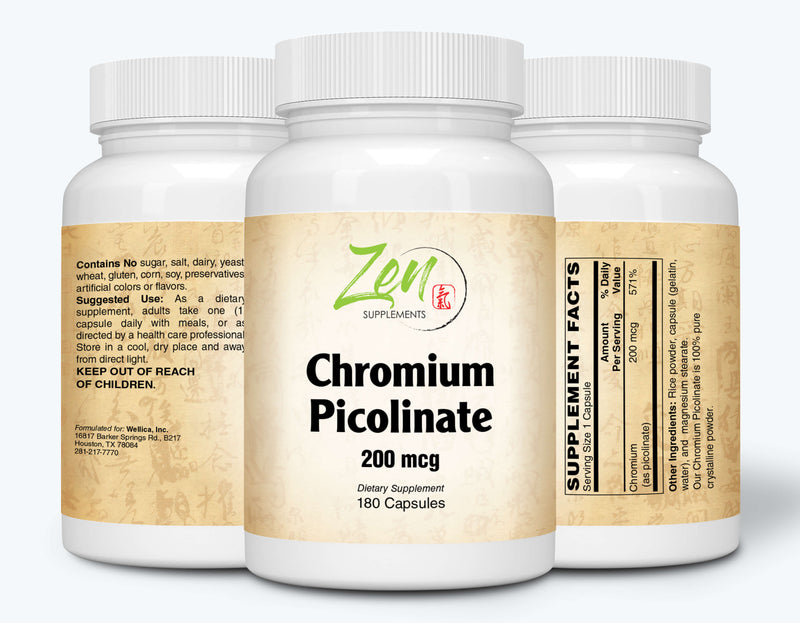 Zen Supplements - Chromium Picolinate 200 Mcg - Support for Healthy Lipid and Glucose Metabolism 180-Caps