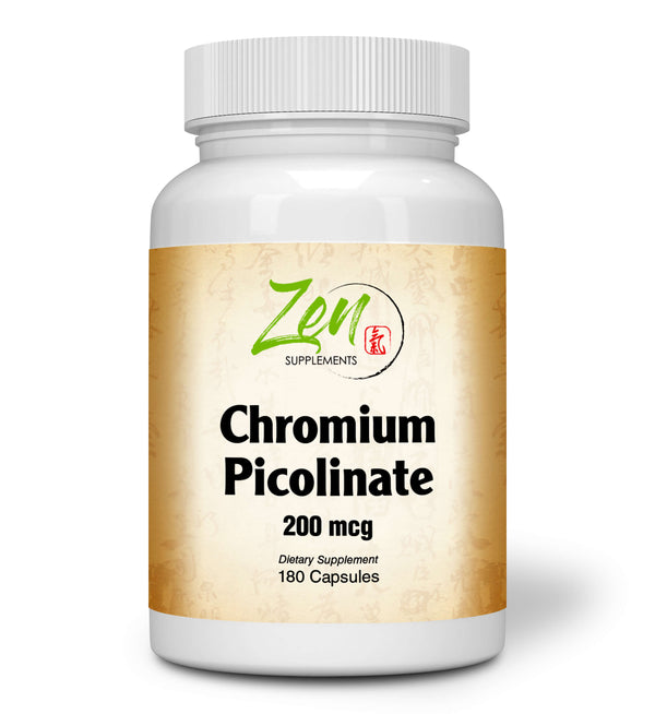 Zen Supplements - Chromium Picolinate 200 Mcg - Support for Healthy Lipid and Glucose Metabolism 180-Caps