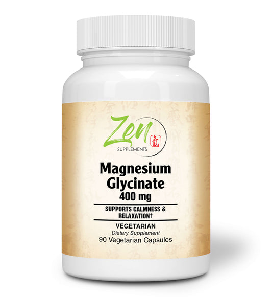 Magnesium Glycinate 400Mg - Promotes Calmness & Sleep Quality, Support for Muscle Cramps & Soreness, Heart & Blood Pressure Functions & Blood Sugar Balance 90-Vegcaps