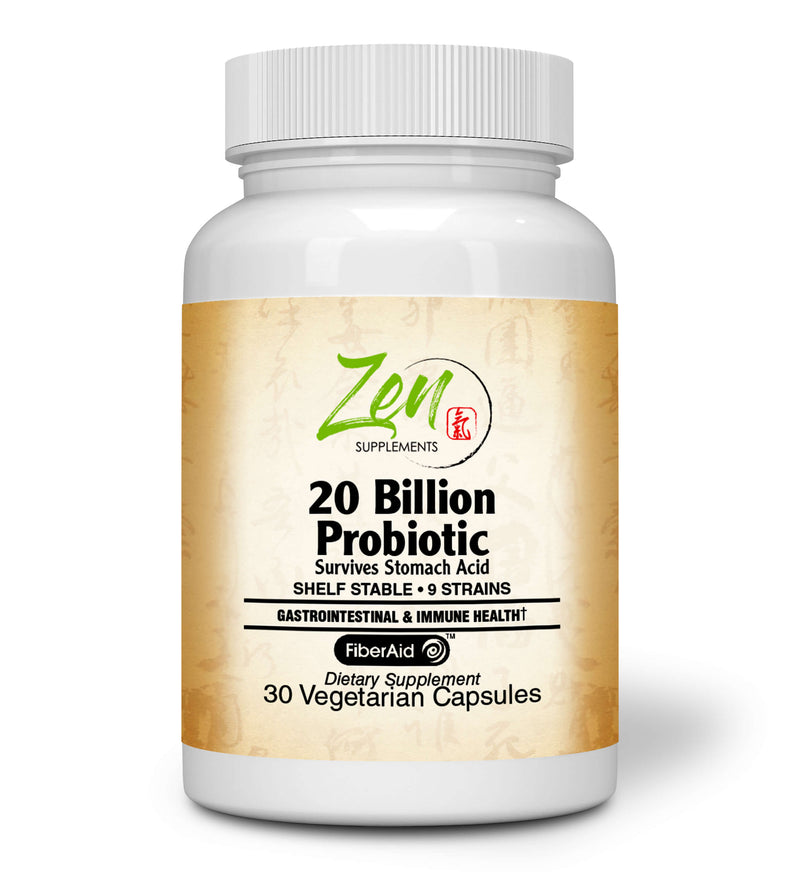 Zen Supplements - 20 Billion CFU 9 Strain, Multi-Probiotic 30-Vegcaps - Sustained Release Technology, Resist Stomach Acid, Shelf Stable - Support for Healthy Digestion & Intestinal Ecology Favorable Intestinal Flora