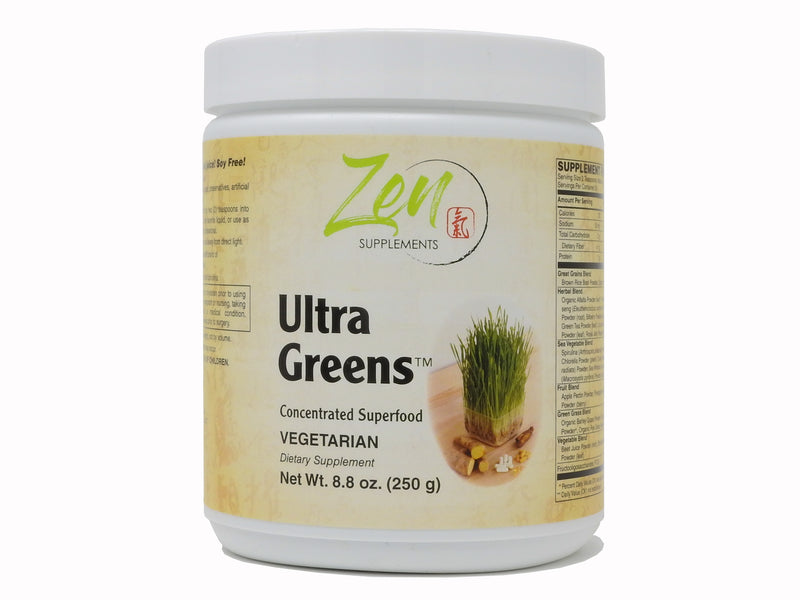 Zen Supplements - Ultra Greens Superfood - Wholesome Organic Fruits & Green Vegetables plus Spirulina, Cereal Grasses & Herbal Extracts - Provides Antioxidants & Nutrients 8.8 Oz-Powder