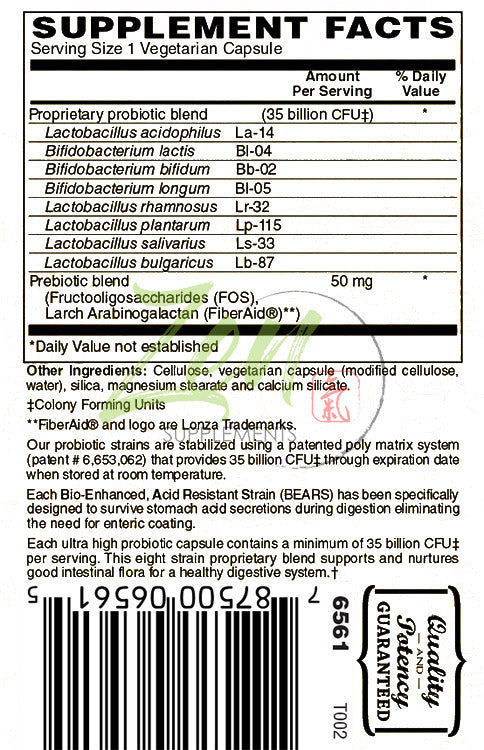 Zen Supplements - 35 Billion Probiotic - 35 Billion CFU with 8 Strains 30-Vegcaps - Sustained Release Technology, Resist Stomach Acid, Shelf Stable - Support for Healthy Digestion & Intestinal Ecology Favorable Intestinal Flora