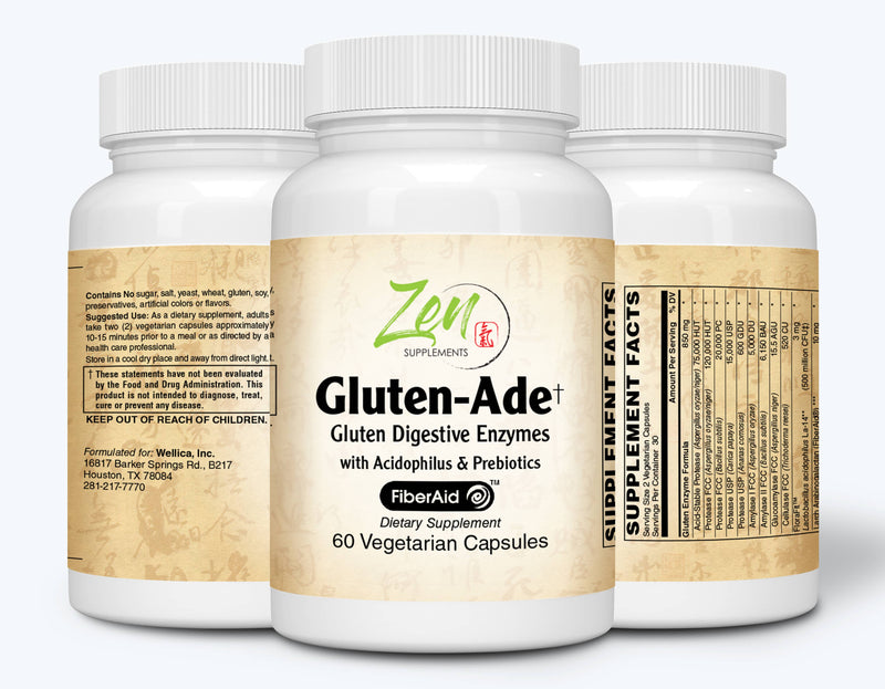 Zen Supplements - Gluten-Ade Digestive Enzyme Formula with Acidophilus & Prebiotics 60-Vegcaps