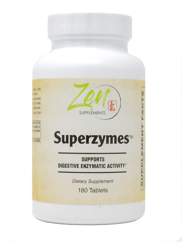 Zen Supplements - Superzymes Multi-Enzyme Formula containing Pepsin, Bromelain, Papain, Pancreatin, & Betaine HCL 180-Tabs