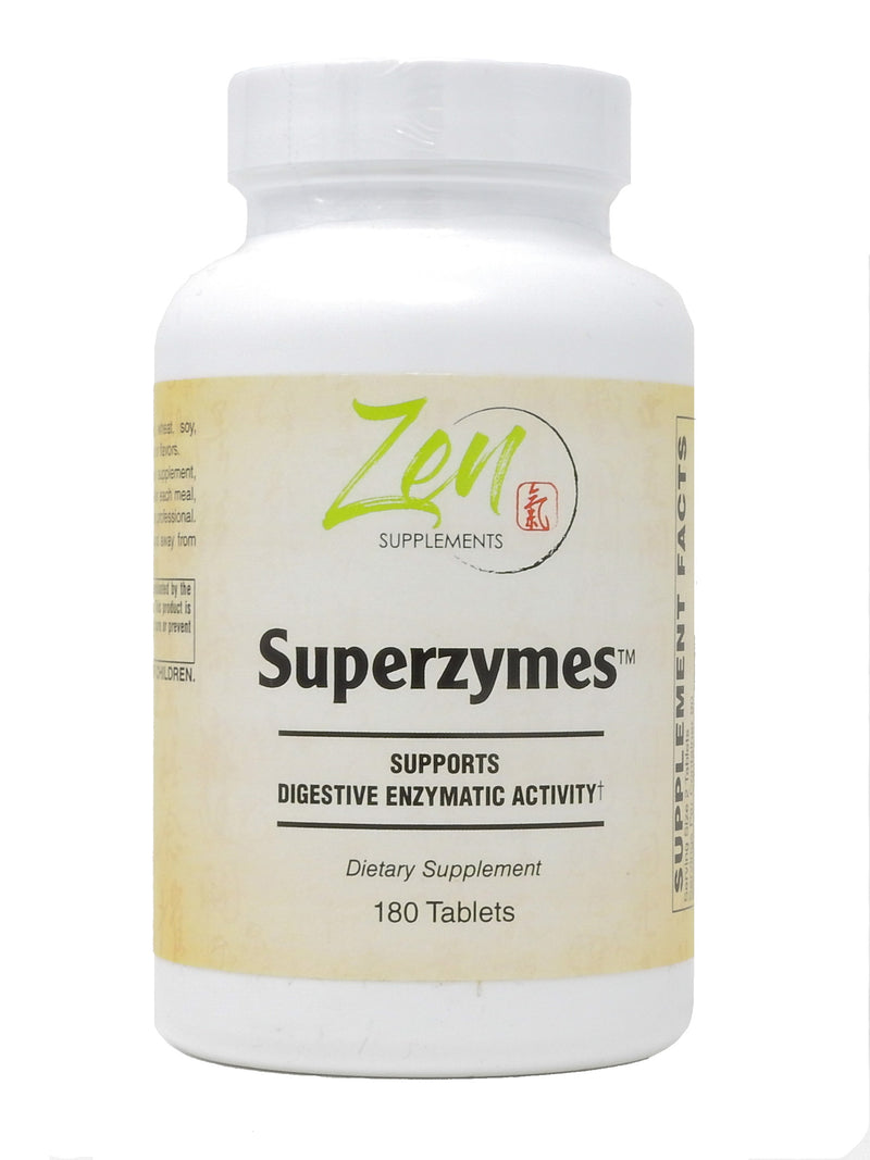 Zen Supplements - Superzymes Multi-Enzyme Formula containing Pepsin, Bromelain, Papain, Pancreatin, & Betaine HCL 180-Tabs