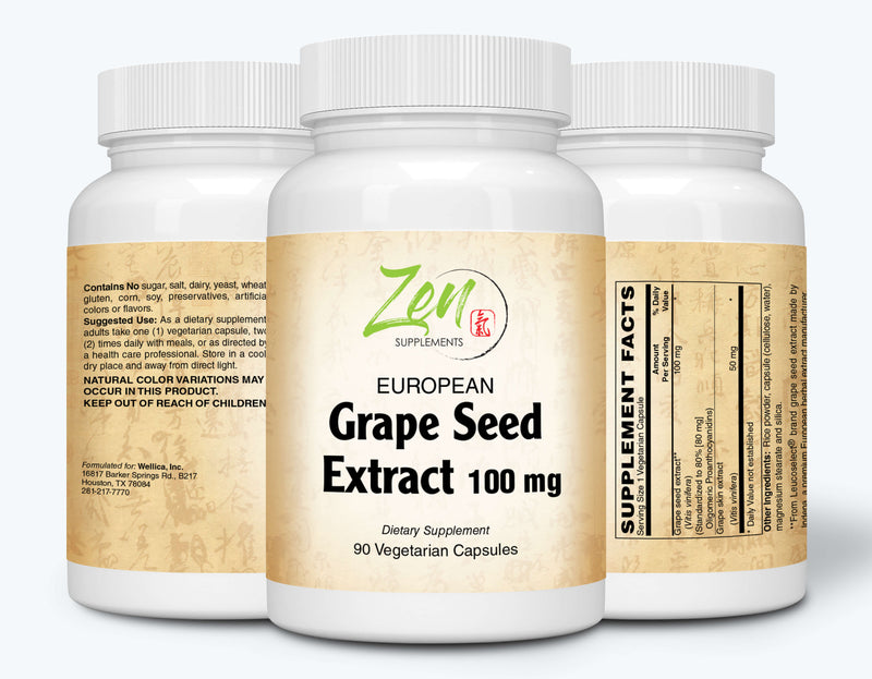 Zen Supplements - European Grape Seed Extract 100 Mg Antioxidant for Cardiovascular and Immune Health - Promotes Healthy Brain and Nerve Functions 90-Vegcaps