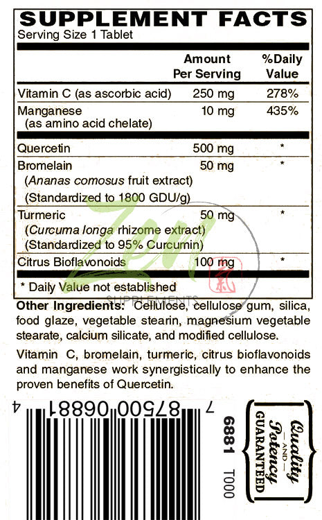 Zen Supplements - Quercetin 500-Plus Antioxidant with Vitamin C, Bromelain & Turmeric - Supports Cardiovascular Health, Helps Improve Anti-Inflammatory & Immune Response 50-Tabs