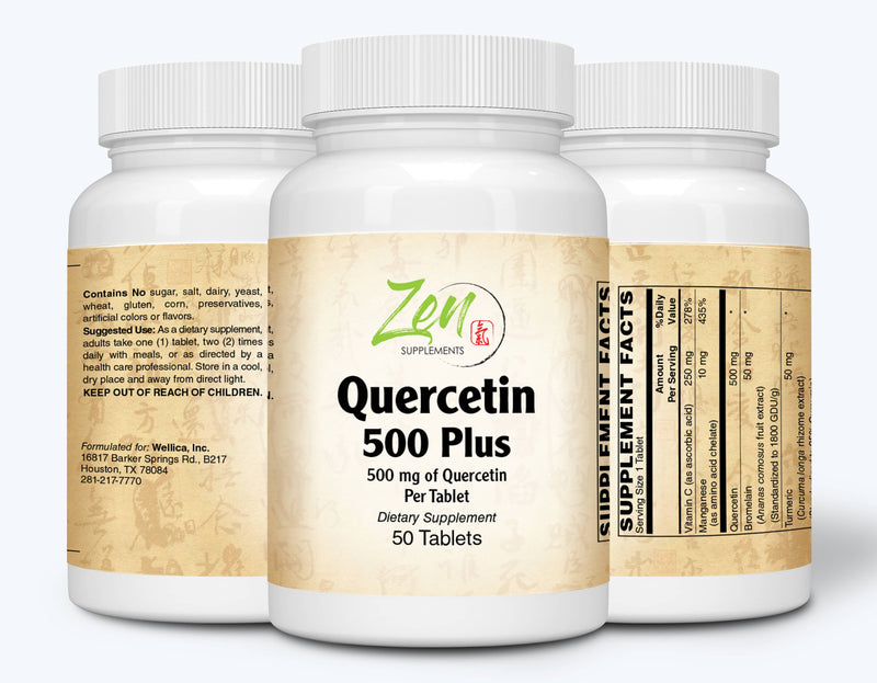 Zen Supplements - Quercetin 500-Plus Antioxidant with Vitamin C, Bromelain & Turmeric - Supports Cardiovascular Health, Helps Improve Anti-Inflammatory & Immune Response 50-Tabs