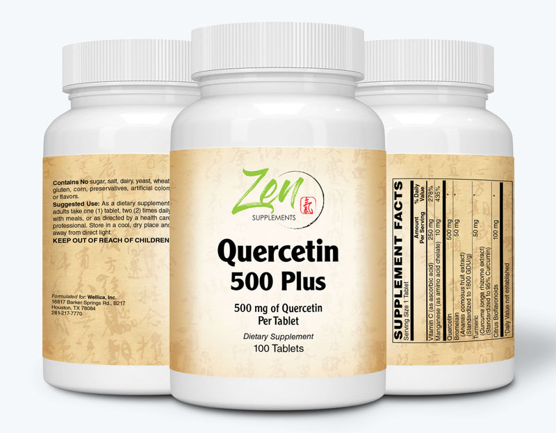 Zen Supplements - Quercetin 500-Plus Antioxidant with Vitamin C, Bromelain & Turmeric - Supports Cardiovascular Health, Helps Improve Anti-Inflammatory & Immune Response 100-Tabs