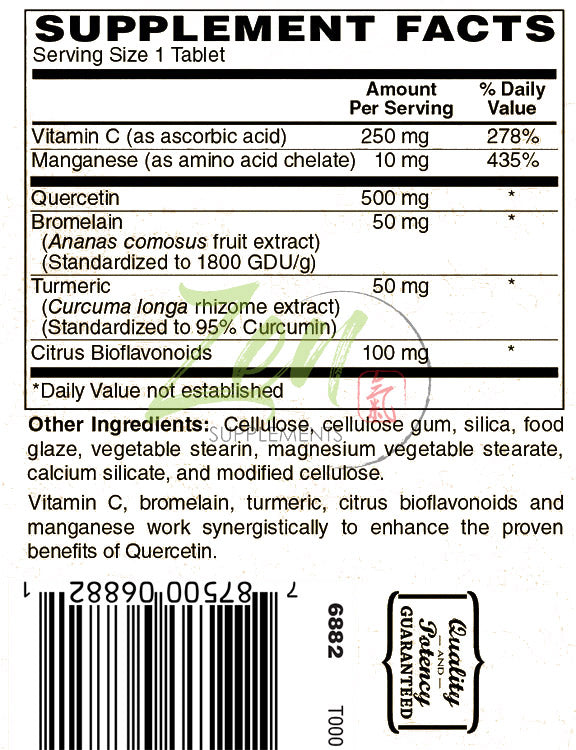 Zen Supplements - Quercetin 500-Plus Antioxidant with Vitamin C, Bromelain & Turmeric - Supports Cardiovascular Health, Helps Improve Anti-Inflammatory & Immune Response 100-Tabs