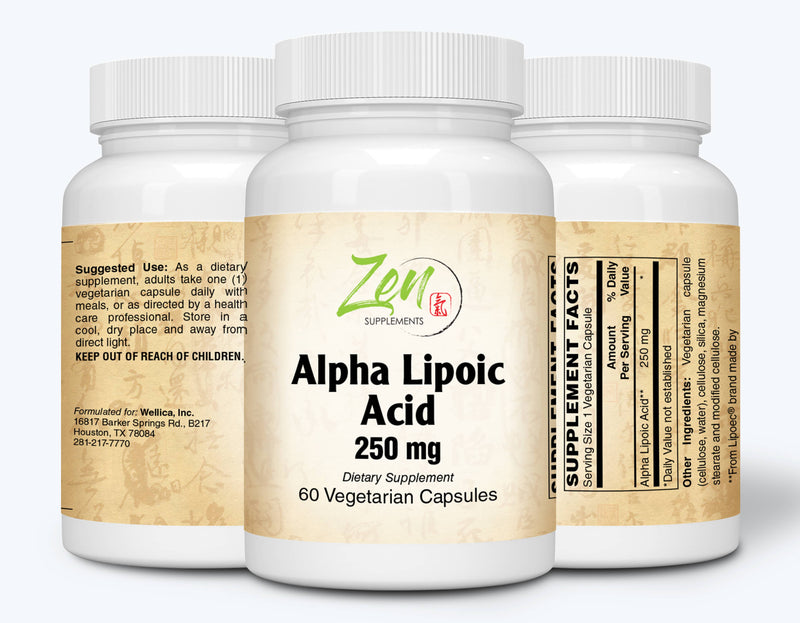 Zen Supplements - Alpha Lipoic Acid 250 Mg 60-Vegcaps - Promotes Healthy Blood Sugar Levels, Supports Glucose Metabolism & Regenerative Antioxidants