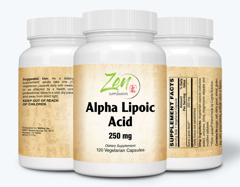 Zen Supplements - Alpha Lipoic Acid 250 Mg 120-Vegcaps - Promotes Healthy Blood Sugar Levels, Supports Glucose Metabolism & Regenerative Antioxidant