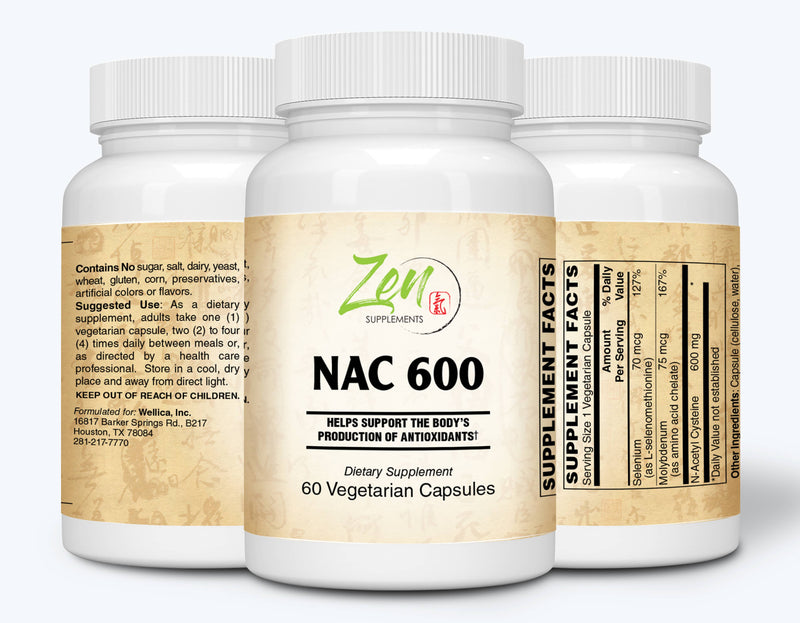 Zen Supplements - NAC 600 Plus - N-Acetyl Cysteine Antioxidant for Liver Support & Functions of Cleansing & Detoxification, Supports Respiratory Health, and Promotes Immune Function 60-Vegcaps