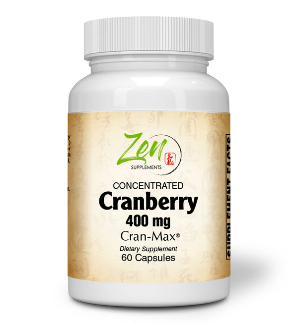 Zen Supplements - Cranberry Concentrate 400 Mg with Vitamin C, CRAN-MAX®for Kidney Support, Bladder Health & Urinary Tract Health 60-Caps