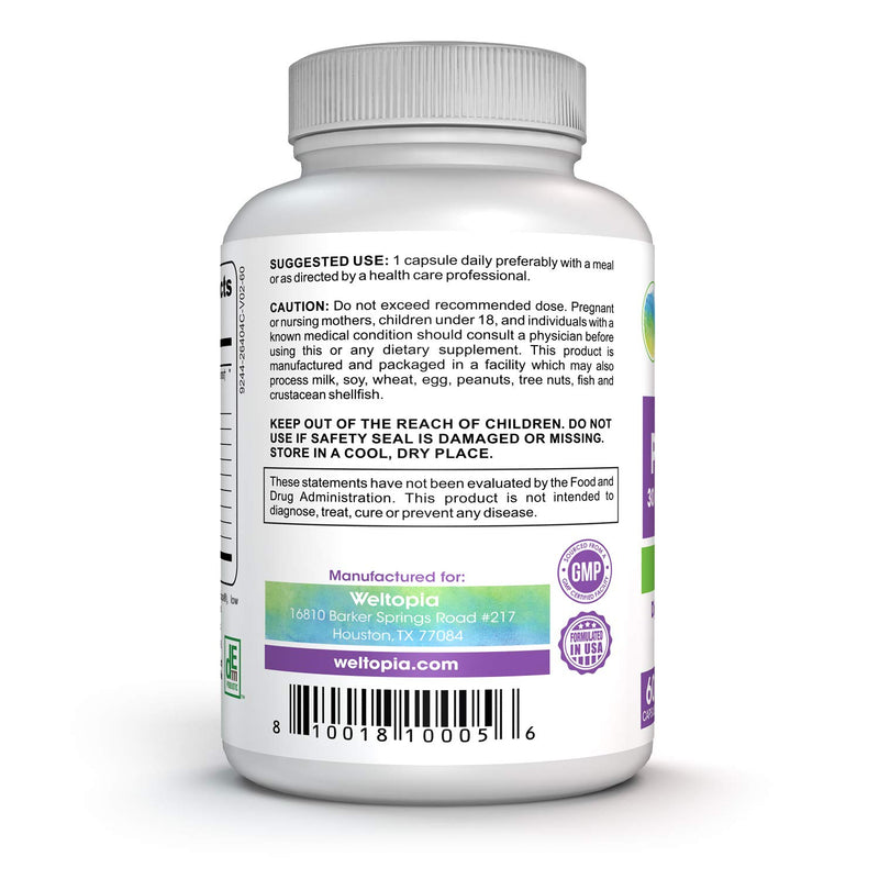 Weltopia -Shelf Stable Probiotics - 30 Billion - 10 Strains - Delayed Release & Spore Forming Strains - Includes prebiotics. 60 Days Supply