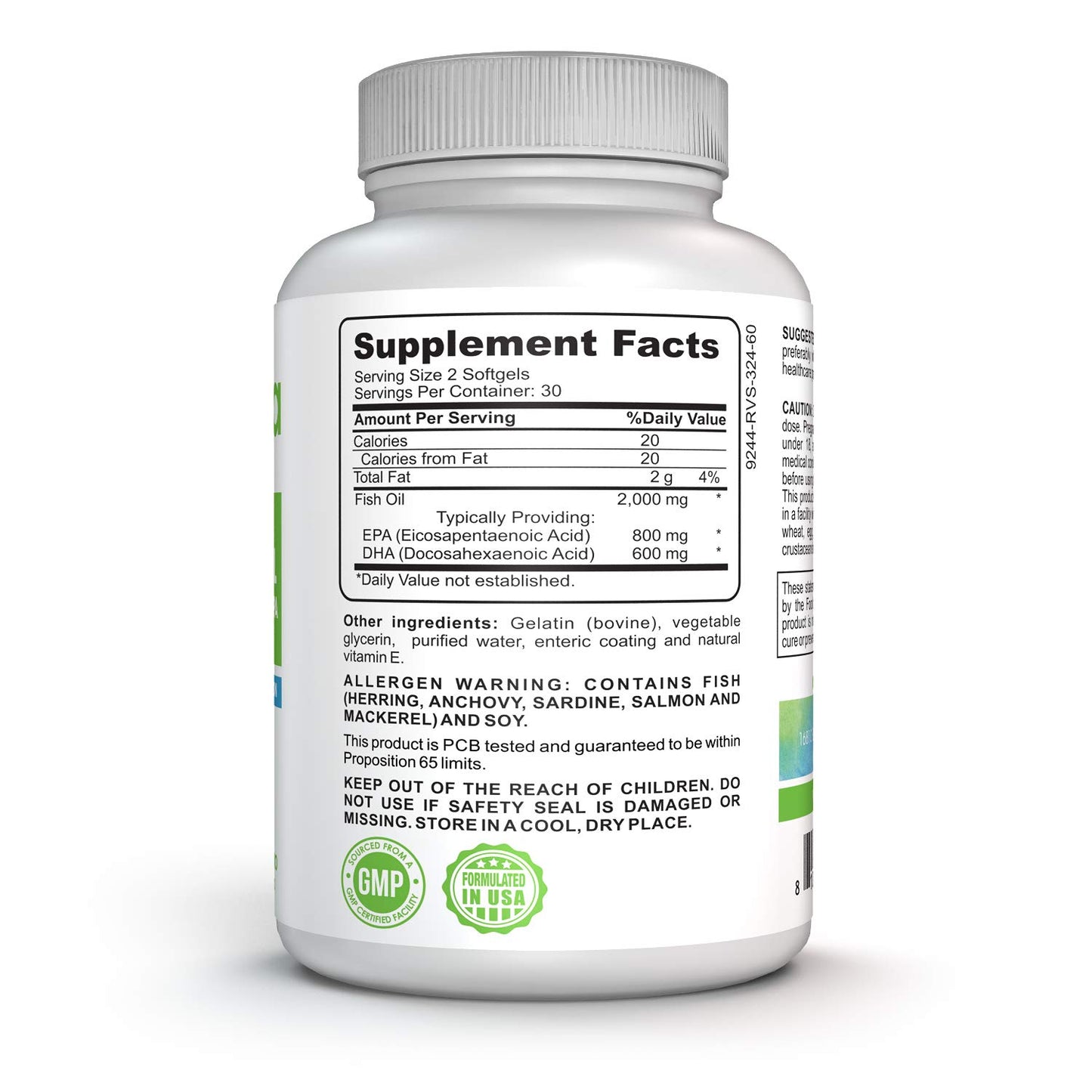 Omega 3 DHA EPA - Fish Oil -Advanced Strength, Burpless - Enteric Coated, Non-GMO, NSF-Certified, Wild Caught Fish