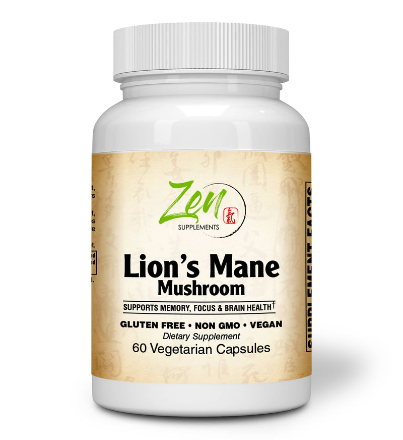 Zen Supplements - Lion's Mane (Organic) Nootropic Brain Supplement and Immune Support, Promotes Mental Clarity, Focus & Memory plus Immune Health 60-Caps