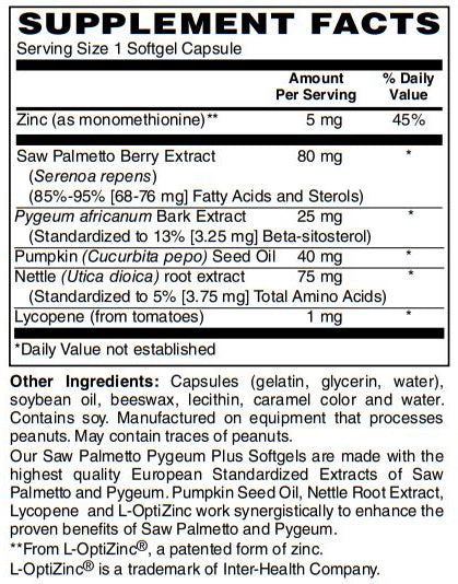 Zen Supplements - Saw Palmetto & Pygeum Plus - Prostate Support Supplement w/L-OptiZinc® for Prostate & Urinary Tract Health including Frequent Urination, Beta-Sitosterol Supports DHT Blocker for Hair Loss Prevention 60-Softgel