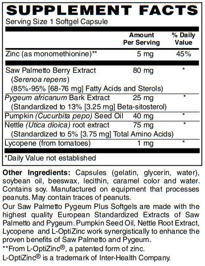 Zen Supplements - Saw Palmetto & Pygeum Plus - Prostate Support Supplement w/L-OptiZinc® for Prostate & Urinary Tract Health including Frequent Urination, Beta-Sitosterol Supports DHT Blocker for Hair Loss Prevention 120-Softgel