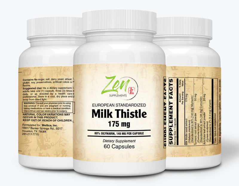 Zen Supplements - Milk Thistle Extract-Plus 175 Mg - Promotes Healthy Liver Function, Liver Health & Supports the Body’s Natural Cleansing & Detoxification Pathways 60-Caps