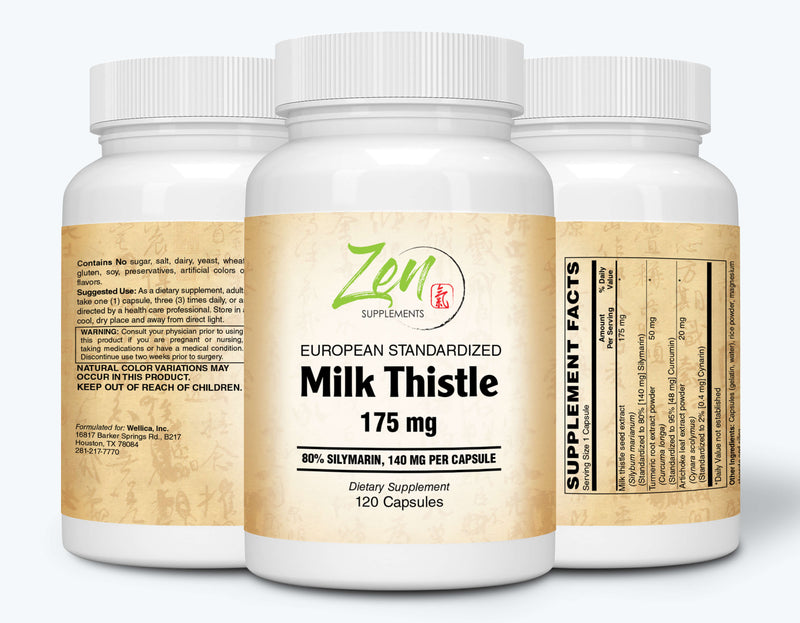 Zen Supplements - Milk Thistle Extract-Plus 175 Mg - Promotes Healthy Liver Function, Liver Health & Supports the Body’s Natural Cleansing & Detoxification Pathways 120-Caps