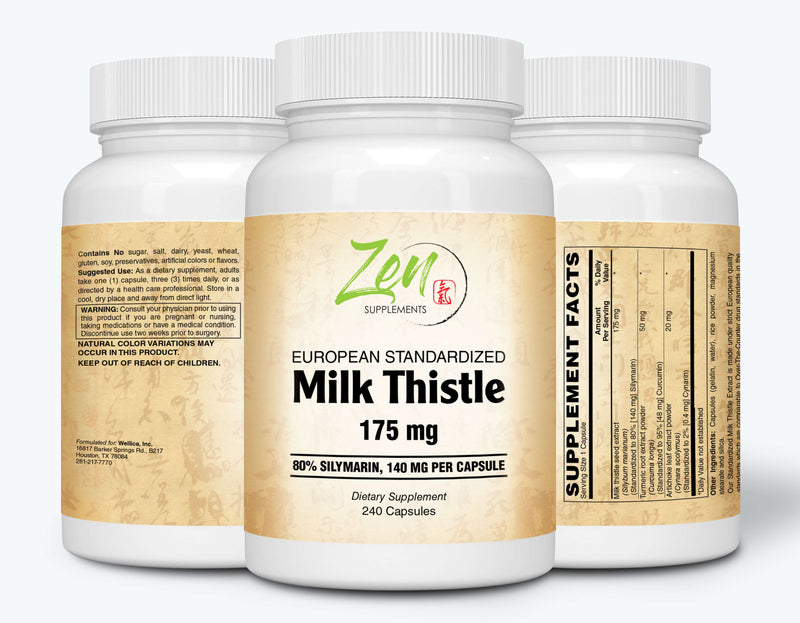 Zen Supplements - Milk Thistle Extract-Plus 175 Mg - Promotes Healthy Liver Function, Liver Health & Supports the Body’s Natural Cleansing & Detoxification Pathways 240-Caps