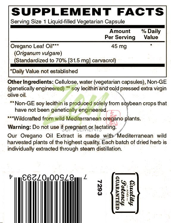 Zen Supplements - Oregano Oil Standardized to 45 Mg 70% Carvacrol - Immune and Intestinal Support for Healthy Digestive Flora 120-Vegcaps