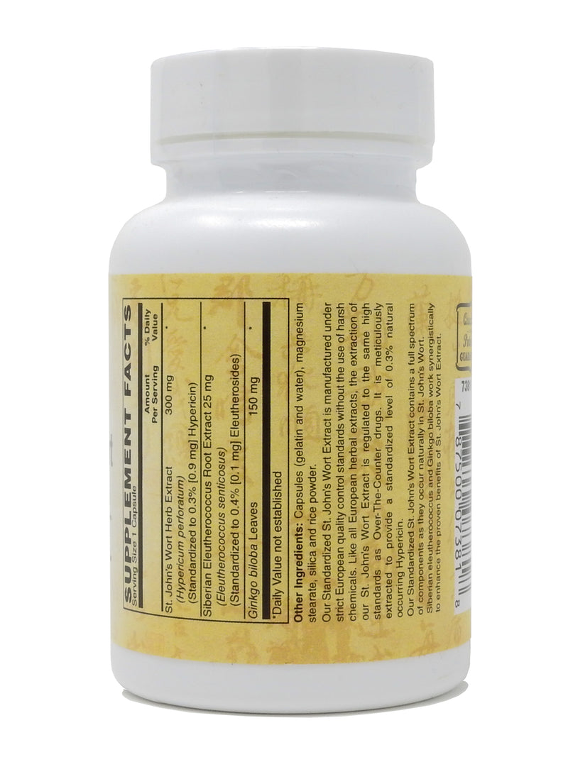 Zen Supplements - St. John’s Wort Extract 300mg -Plus Siberian Eleuthero & Ginkgo Biloba 60-Caps - Brain Supplement for Focus, Energy, Memory & Clarity - Mental Performance Nootropic - Supports Brain Function