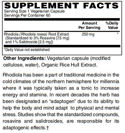 Zen Supplements - Rhodiola Rosea Extract Adaptogen - Supports Improved Energy, Brain Function & Stress Relief. Promotes an Elevated Mood due to Anxiety or Stress 60-Caps