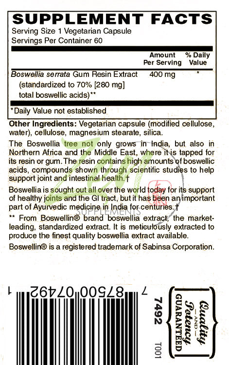 Boswellia Extract for Joint Support & Anti-inflammatory Response 60-Vegcaps