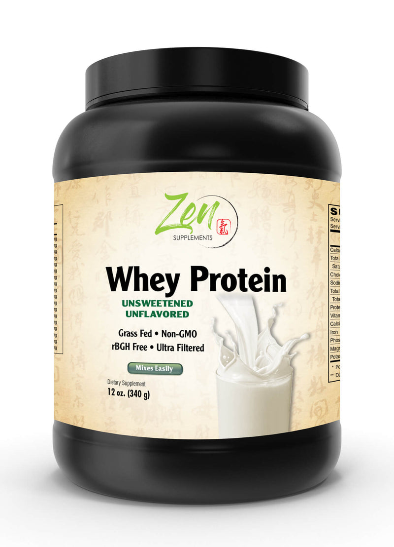 Zen Supplements - Organic Grass Fed Whey Protein 19g Per Serving Keto Friendly - Unflavored  12 Oz-Powder