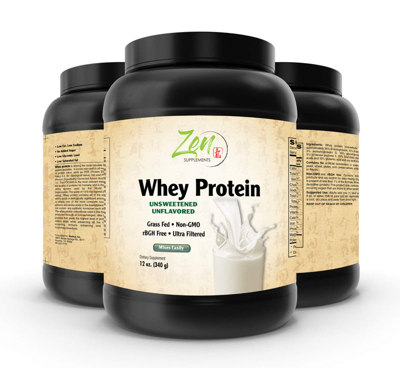 Zen Supplements - Organic Grass Fed Whey Protein 19g Per Serving Keto Friendly - Unflavored  12 Oz-Powder