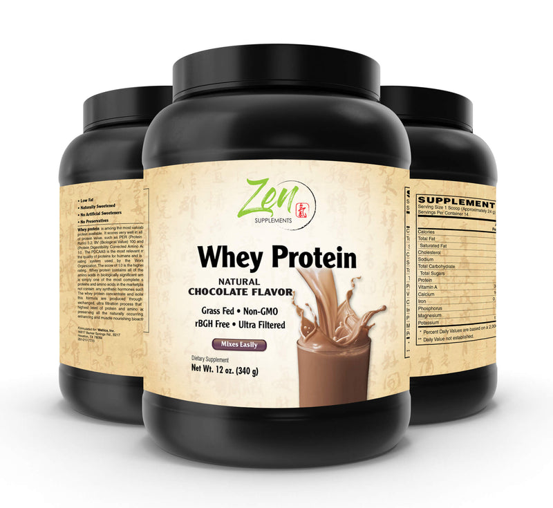 Zen Supplements - Organic Grass Fed Whey Protein 19g Per Serving Keto Friendly - Chocolate 12 Oz-Powder