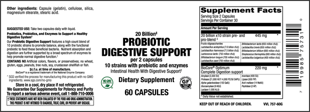 MicroBio Flora - Probiotic Digestive Support Caps 60 Count