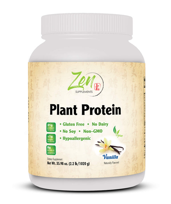 Zen Supplements - Plant Protein-Vanilla 1020G 2.2LB-Powder - 25 Grams of Protein Per Serving -Vegan, Low Net Carbs, Non Dairy, Gluten Free, Lactose Free, No Sugar Added, Soy Free, Kosher, Non-GMO