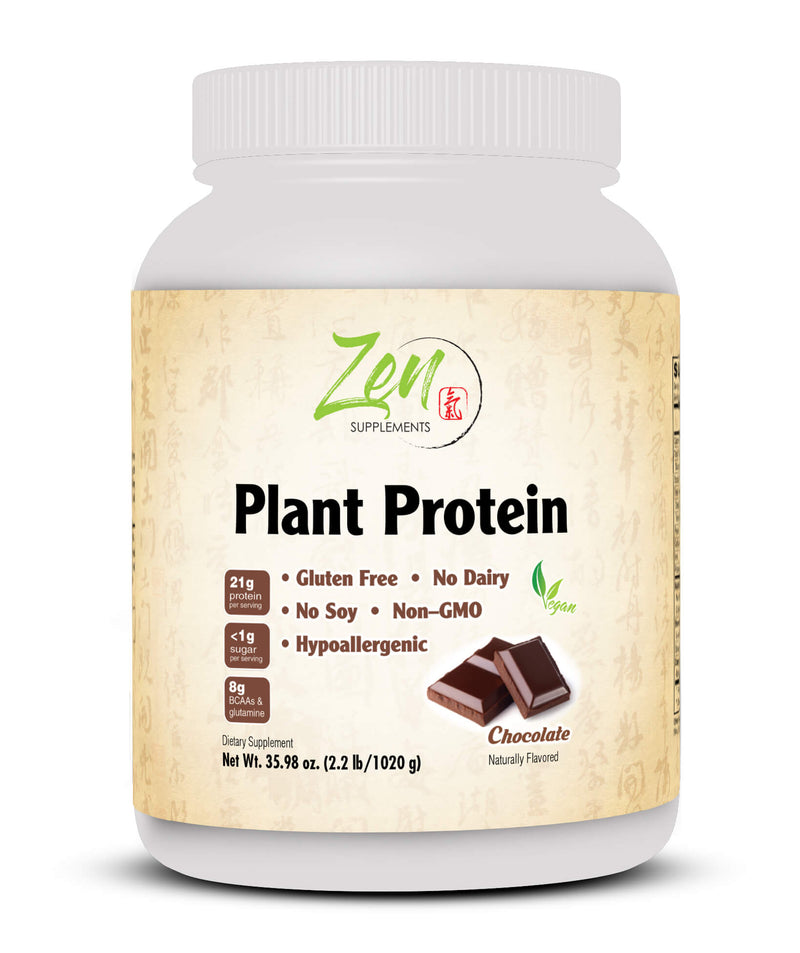 Zen Supplements - Plant Protein-Chocolate 1020G 2.2LB-Powder - 23 Grams of Protein Per Serving -Vegan, Low Net Carbs, Non Dairy, Gluten Free, Lactose Free, No Sugar Added, Soy Free, Kosher, Non-GMO