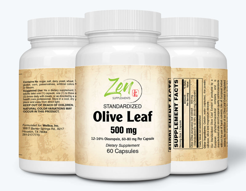 Zen Supplements - Olive Leaf 500 mg Standardized Oleuropein Antioxidant Supplement Promotes Immune Support and Immune Response & Cardiovascular Health  60-Caps