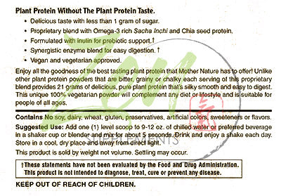Plant Protein - Vegan/Natural Unflavored 14.8 Oz-Powder - 24.5 Grams of Protein Per Serving -Vegan, Low Net Carbs, Non Dairy, Gluten Free, Lactose Free, No Sugar Added, Soy Free, Kosher, Non-GMO