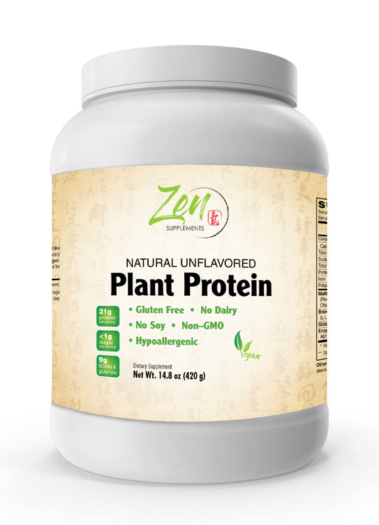 Plant Protein - Vegan/Natural Unflavored 14.8 Oz-Powder - 24.5 Grams of Protein Per Serving -Vegan, Low Net Carbs, Non Dairy, Gluten Free, Lactose Free, No Sugar Added, Soy Free, Kosher, Non-GMO