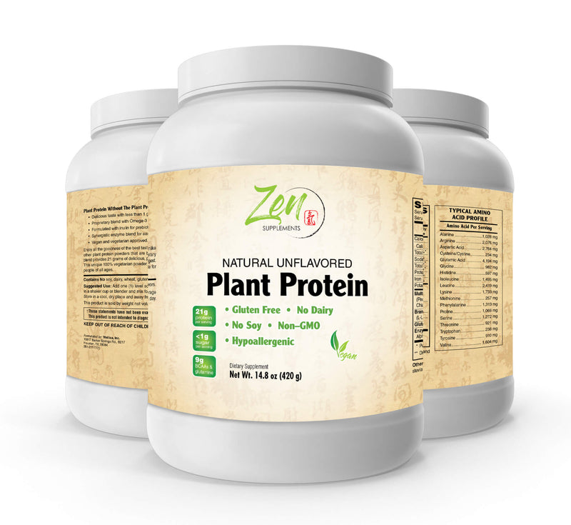 Zen Supplements - Plant Protein - Vegan/Natural Unflavored 14.8 Oz-Powder - 24.5 Grams of Protein Per Serving -Vegan, Low Net Carbs, Non Dairy, Gluten Free, Lactose Free, No Sugar Added, Soy Free, Kosher, Non-GMO