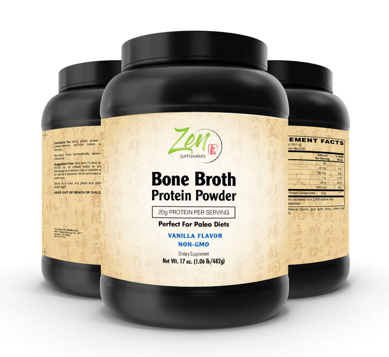 Zen Supplements - Bone Broth for Keto Diets and Paleo Diets - Vanilla 1 LB-Powder - 22g of Protein Per Serving -Promotes Joint Health, Gut Health, Hair, Skin & Nails Health, Brain Health and Healthy Aging