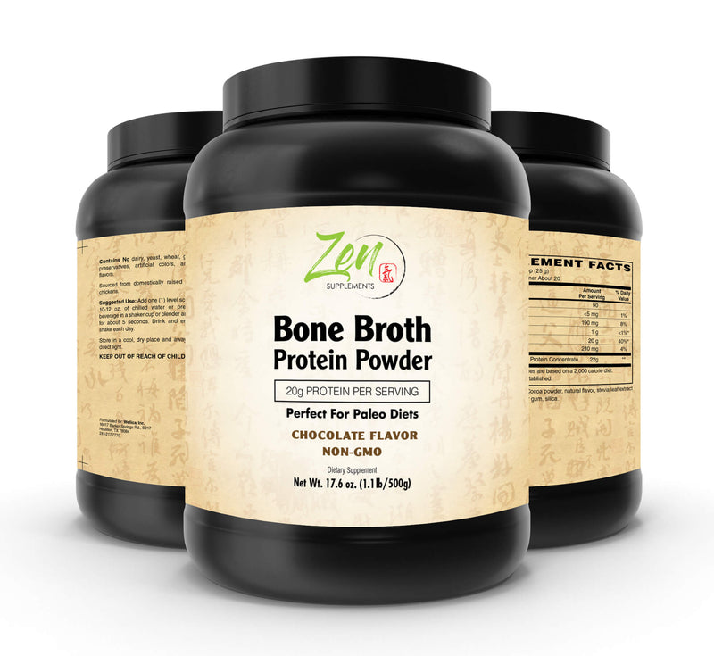 Zen Supplements - Bone Broth for Keto Diets and Paleo Diets - Chocolate 1 LB-Powder - 22g of Protein Per Serving -Promotes Joint Health, Gut Health, Hair, Skin & Nails Health, Brain Health and Healthy Aging