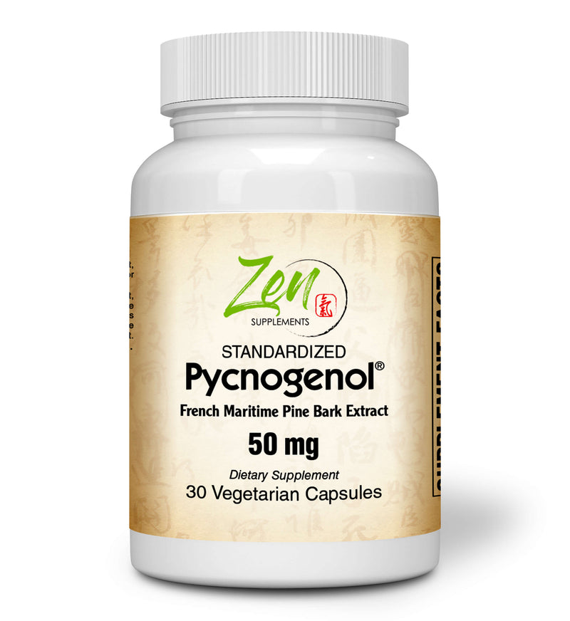 Zen Supplements - Pycnogenol Antioxidant 50 Mg - French Marine Pine Bark Supplement Promotes Circulation & Blood Flow, Female Hormone Support, Joint Support, Promotes Immune Function 30-Vegcaps