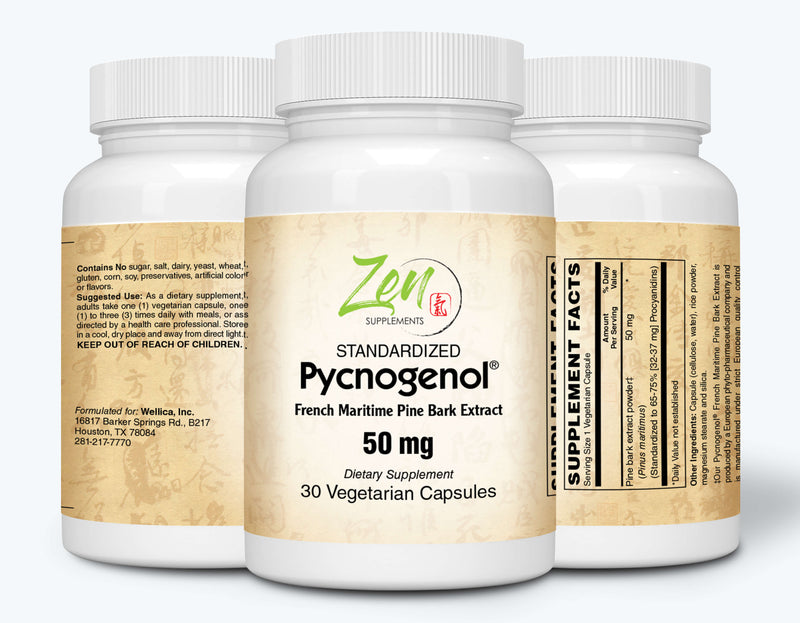 Zen Supplements - Pycnogenol Antioxidant 50 Mg - French Marine Pine Bark Supplement Promotes Circulation & Blood Flow, Female Hormone Support, Joint Support, Promotes Immune Function 30-Vegcaps